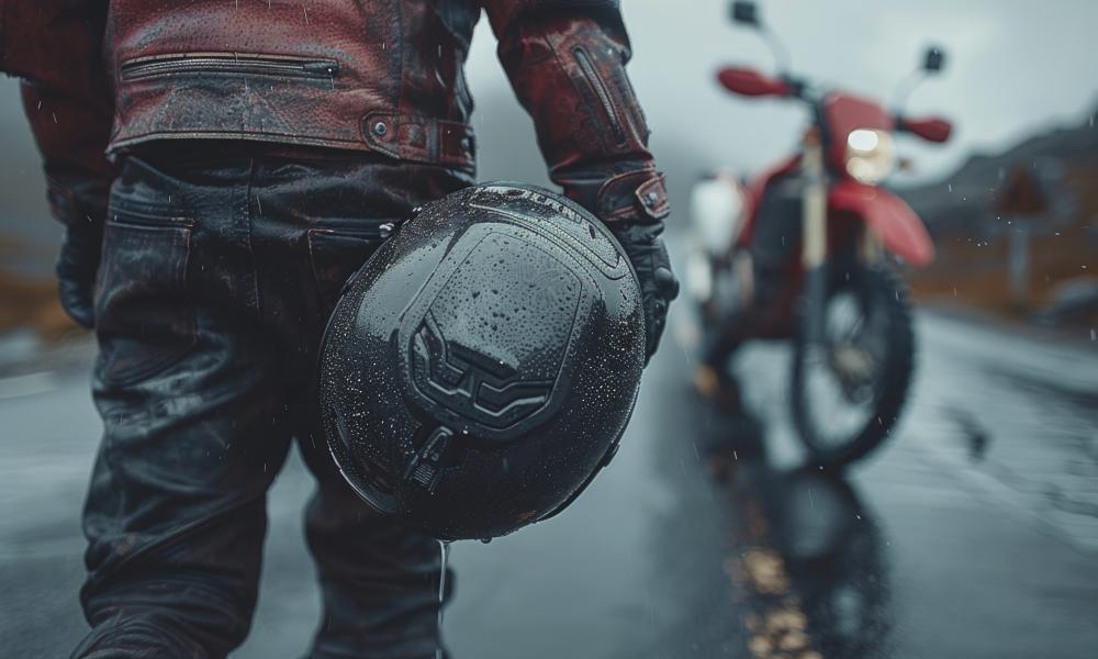casque moto mouillé sous la pluie